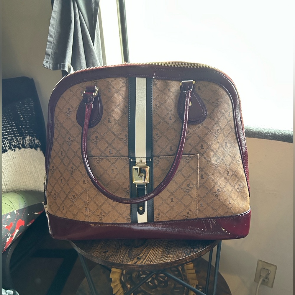 L.A.M.B. by Gwen Stefani Kingston Lipstick Dome Bowler Satchel lipstick red